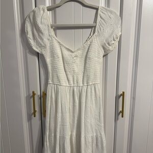 White Puff Sleeve Eyelet Dress - Hollister (Size XS)
